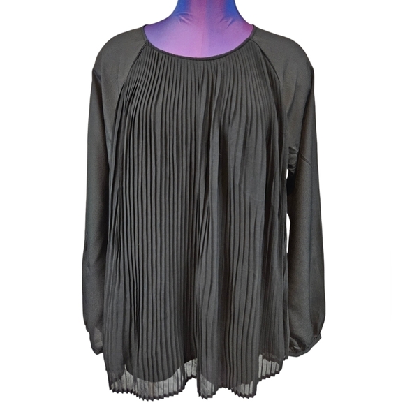 Calvin Klein Black Long Sleeve Pleated Chiffon Blouse Size Large Women's - Picture 10 of 10